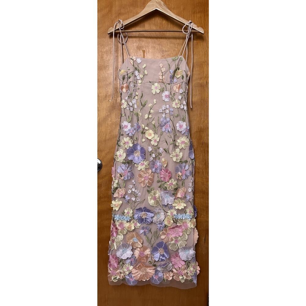 HELLO MOLLY One Of One 3D Floral Embroidered Mesh Midi Dress Sz 2 XS - Picture 2 of 7